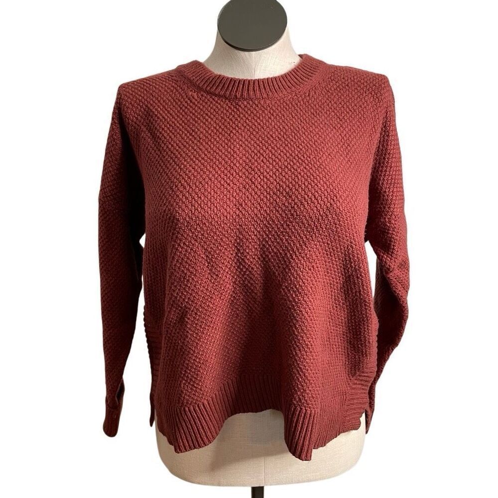 Madewell Womens Pickford Pullover Sweater L Brick Red Boxy Fit Textured Cotton